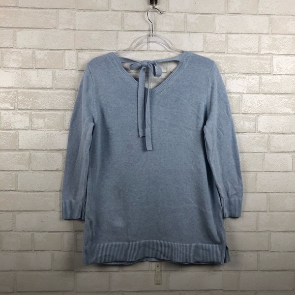 Talbots Double V Tie Back Sky Blue Sweater Women's Pima Cotton Size Medium - Picture 4 of 9